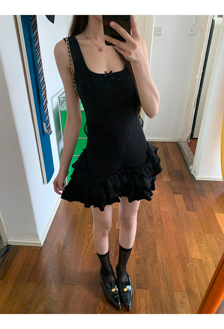 Black Ruffle Skirt Dress