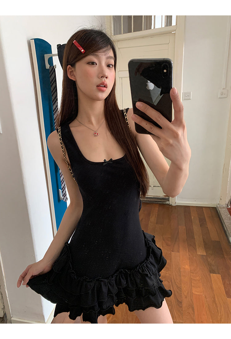 Black Ruffle Skirt Dress