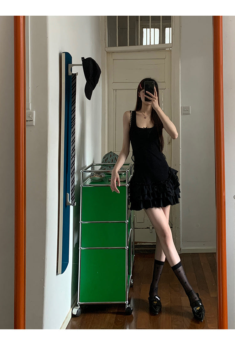 Black Ruffle Skirt Dress
