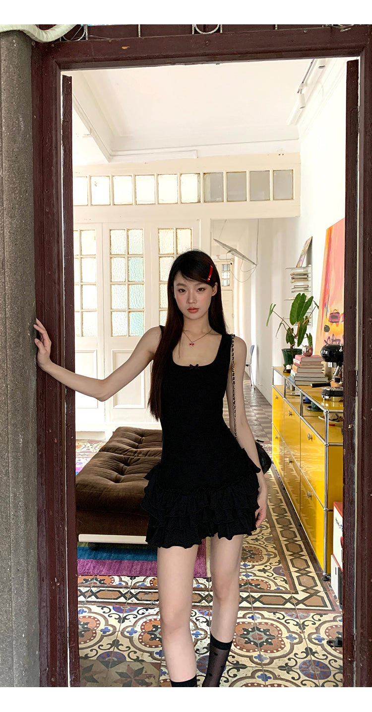 Black Ruffle Skirt Dress