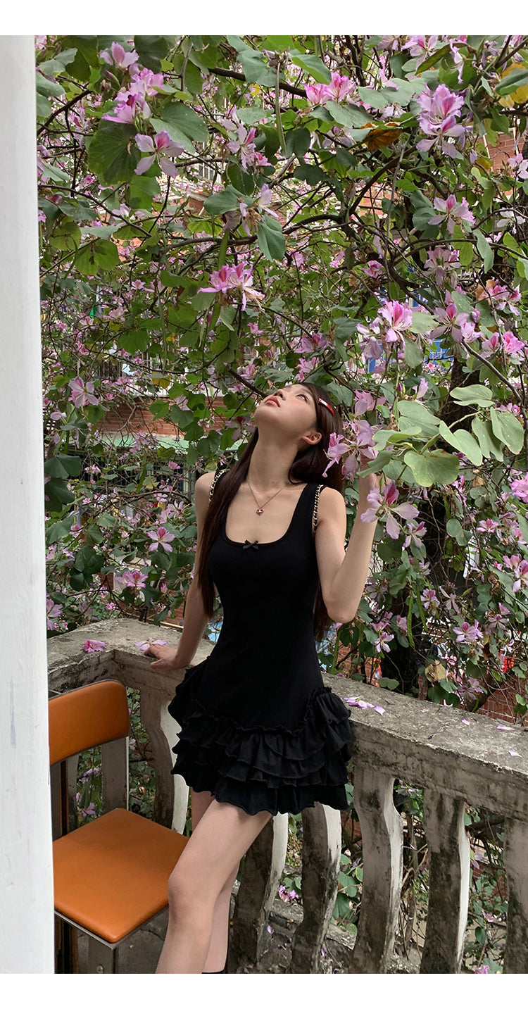 Black Ruffle Skirt Dress