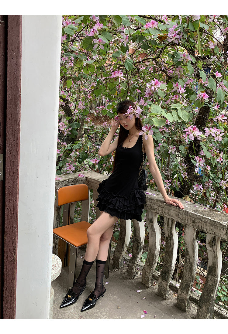 Black Ruffle Skirt Dress
