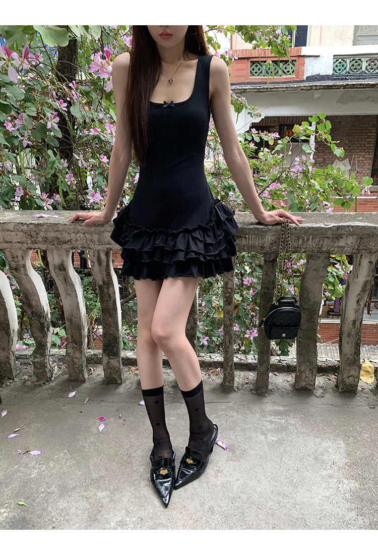 Black Ruffle Skirt Dress