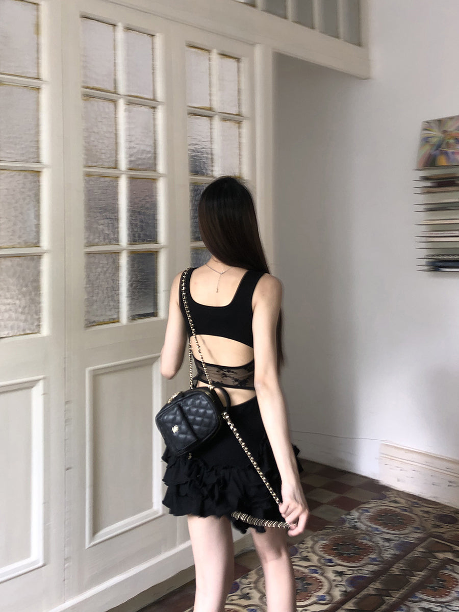 Black Ruffle Skirt Dress