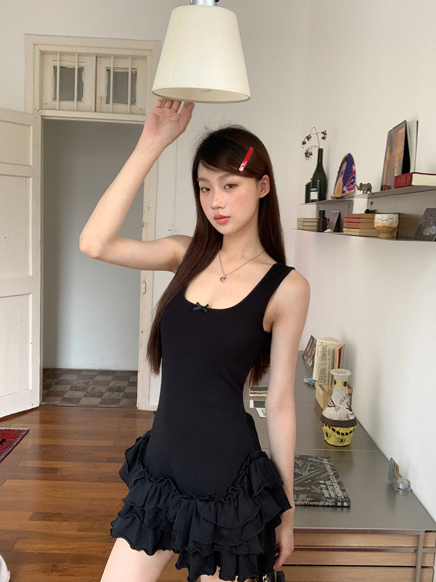 Black Ruffle Skirt Dress