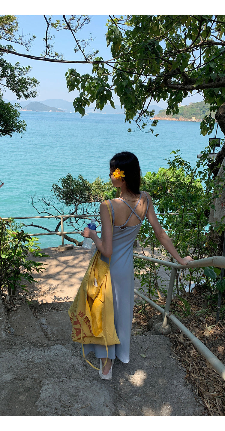 Yellow Flower Accent Blue Dress