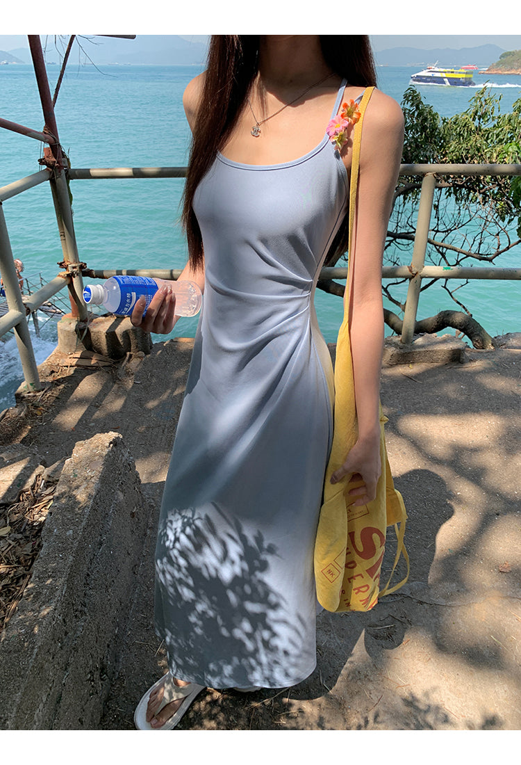Yellow Flower Accent Blue Dress