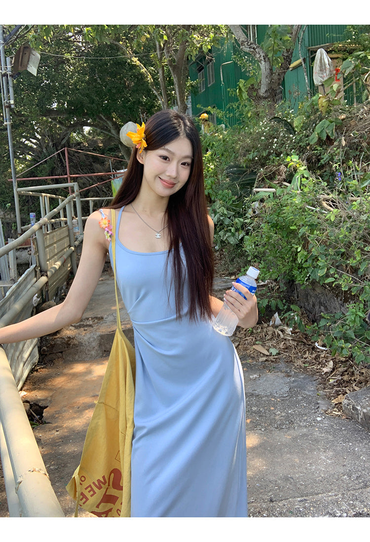Yellow Flower Accent Blue Dress