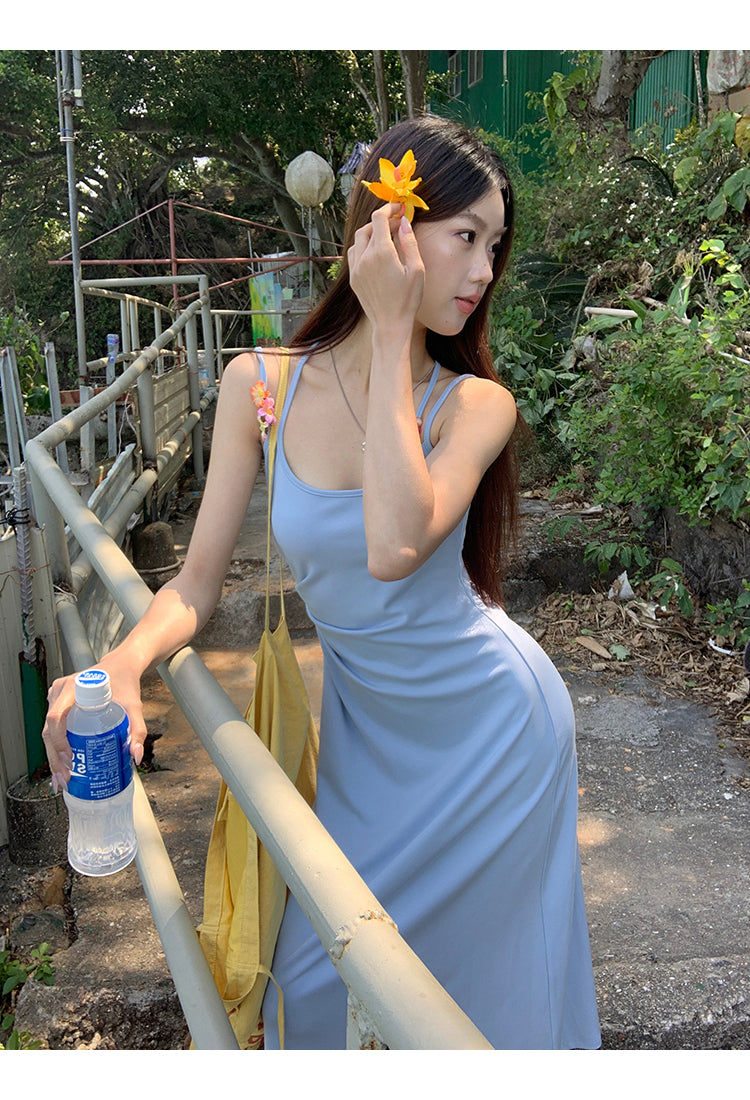 Yellow Flower Accent Blue Dress
