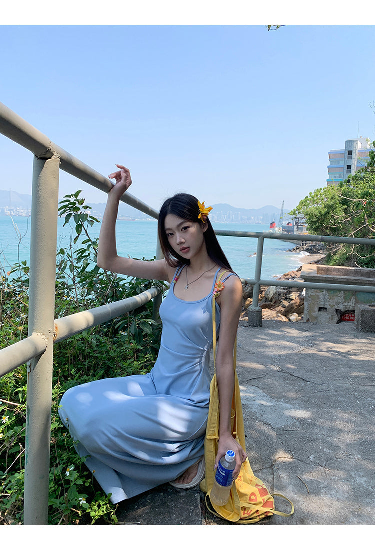 Yellow Flower Accent Blue Dress