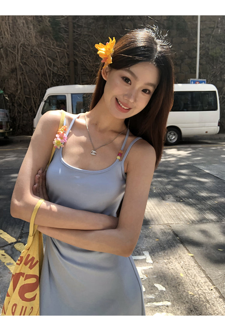 Yellow Flower Accent Blue Dress
