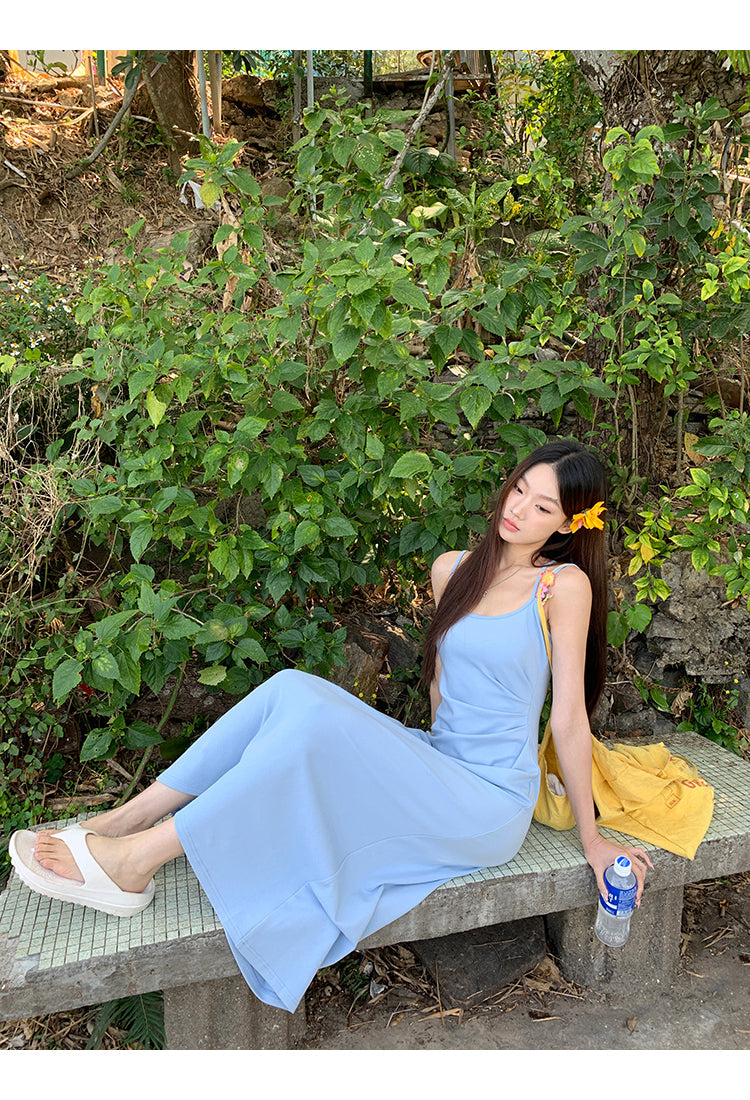 Yellow Flower Accent Blue Dress