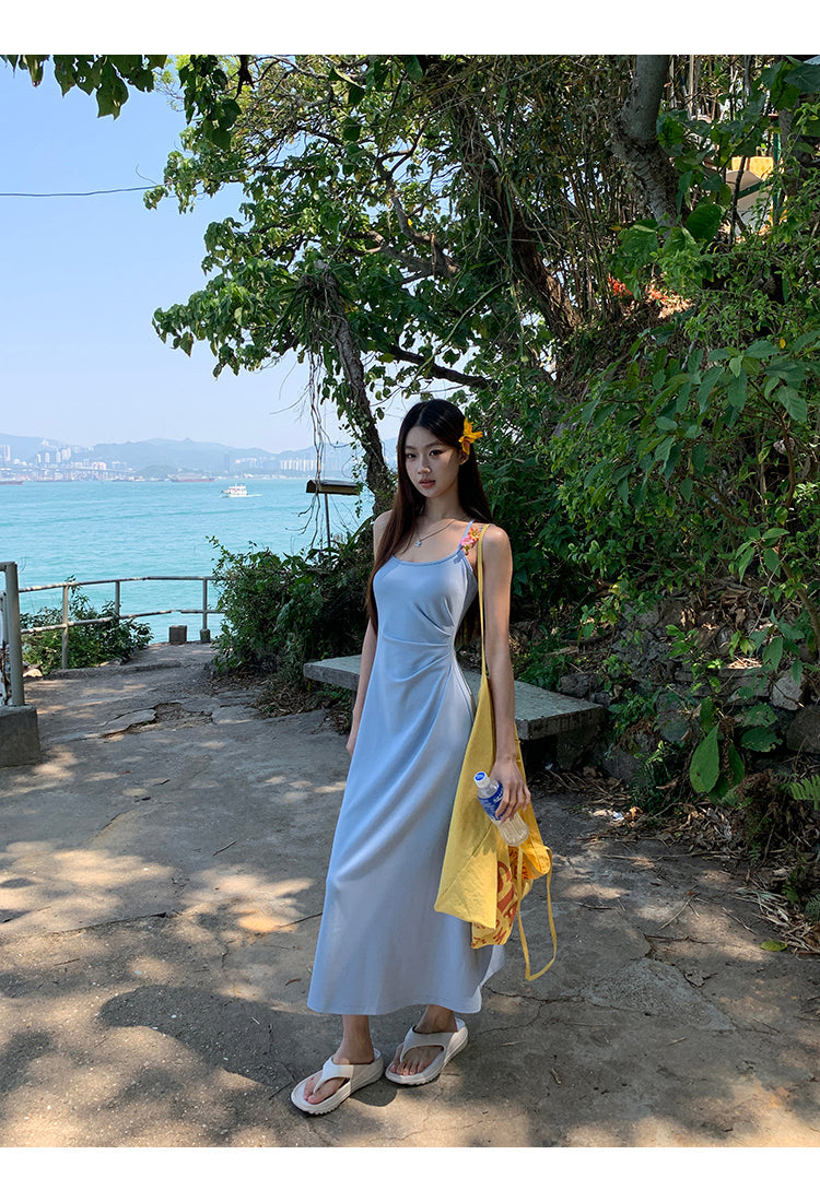 Yellow Flower Accent Blue Dress