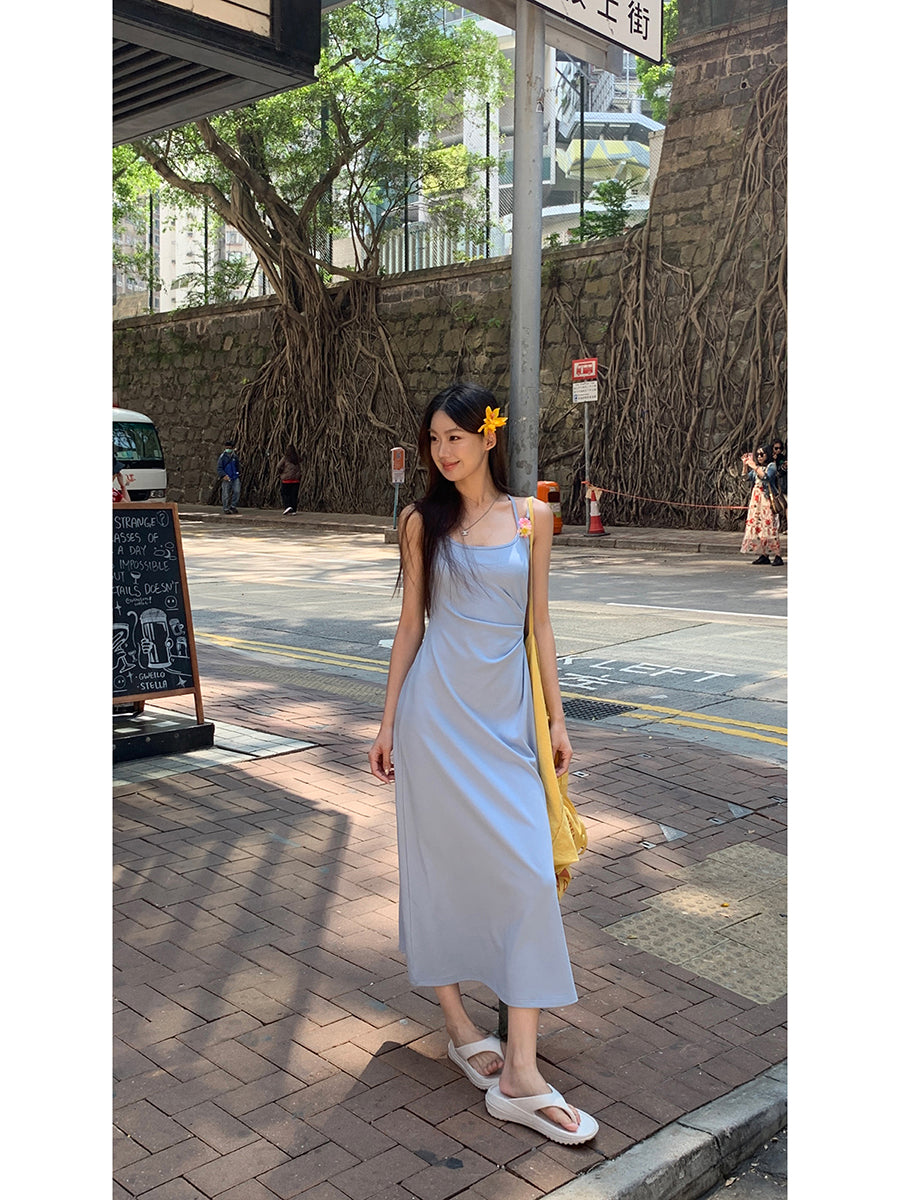 Yellow Flower Accent Blue Dress