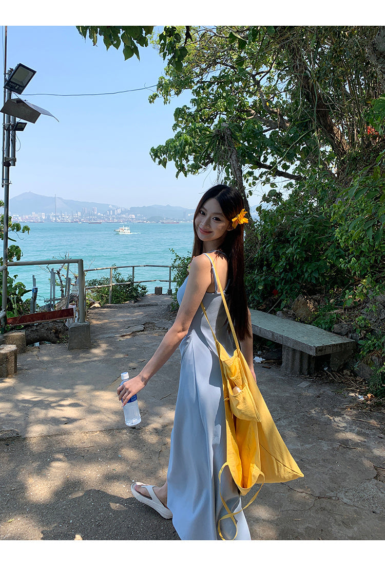 Yellow Flower Accent Blue Dress