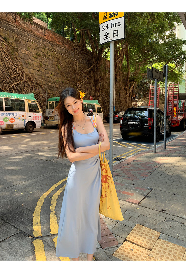 Yellow Flower Accent Blue Dress
