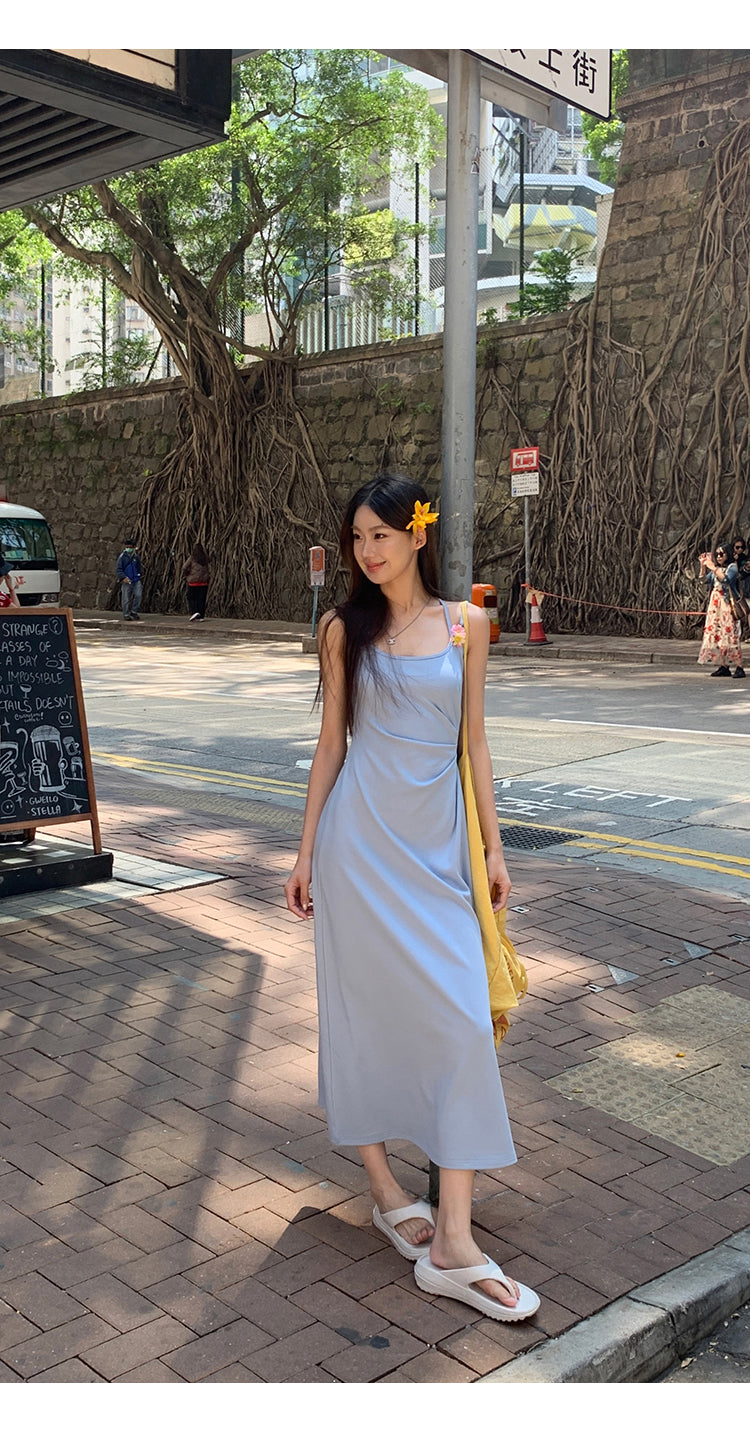 Yellow Flower Accent Blue Dress