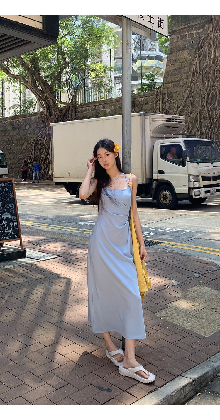 Yellow Flower Accent Blue Dress