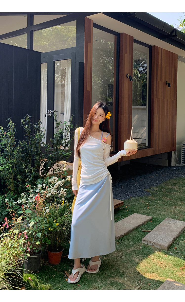 Yellow Flower Accent Blue Dress