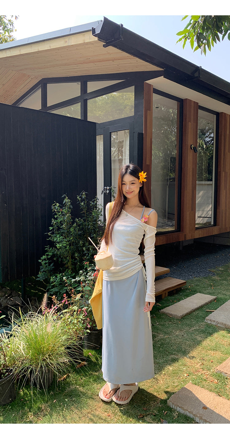 Yellow Flower Accent Blue Dress