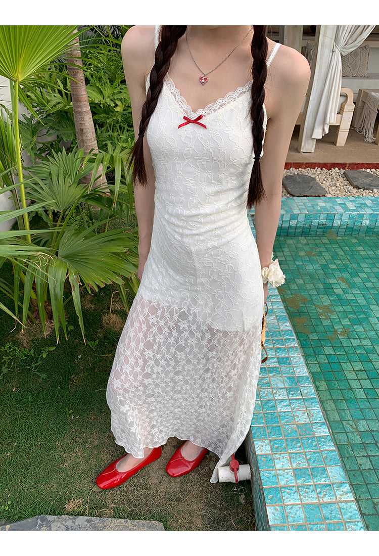 White Red Bow Dress