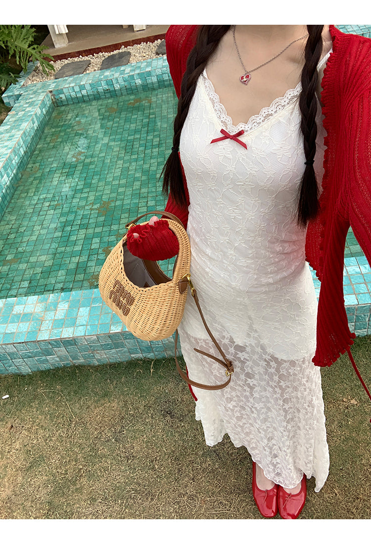 White Red Bow Dress