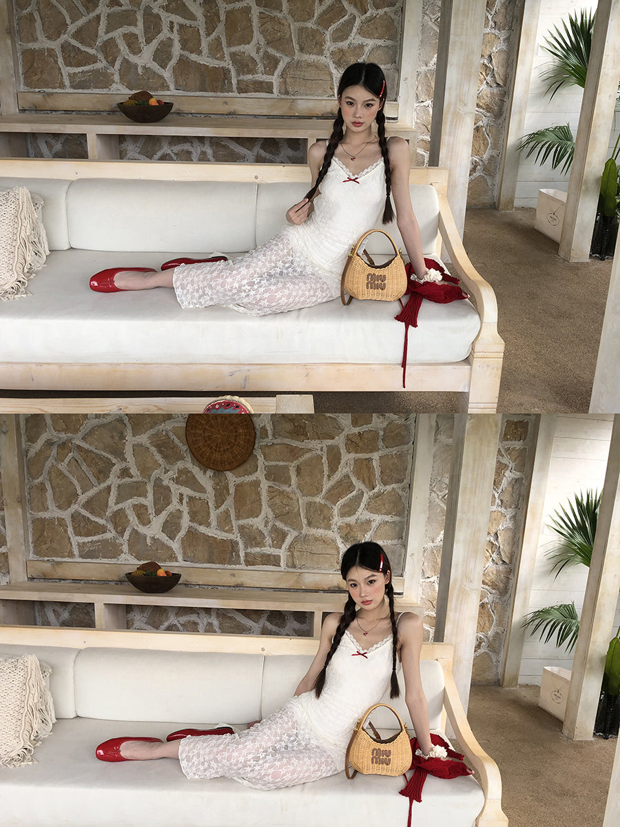White Red Bow Dress