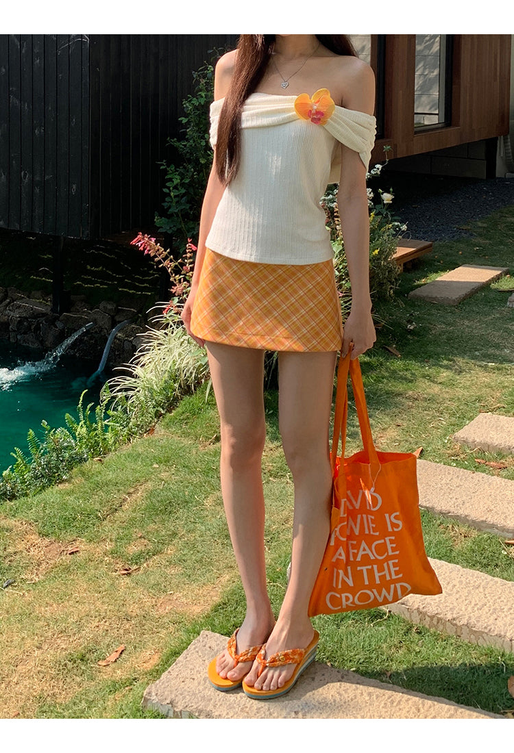 Orange Plaid Skirt