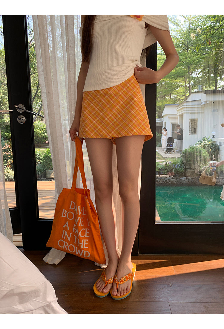Orange Plaid Skirt
