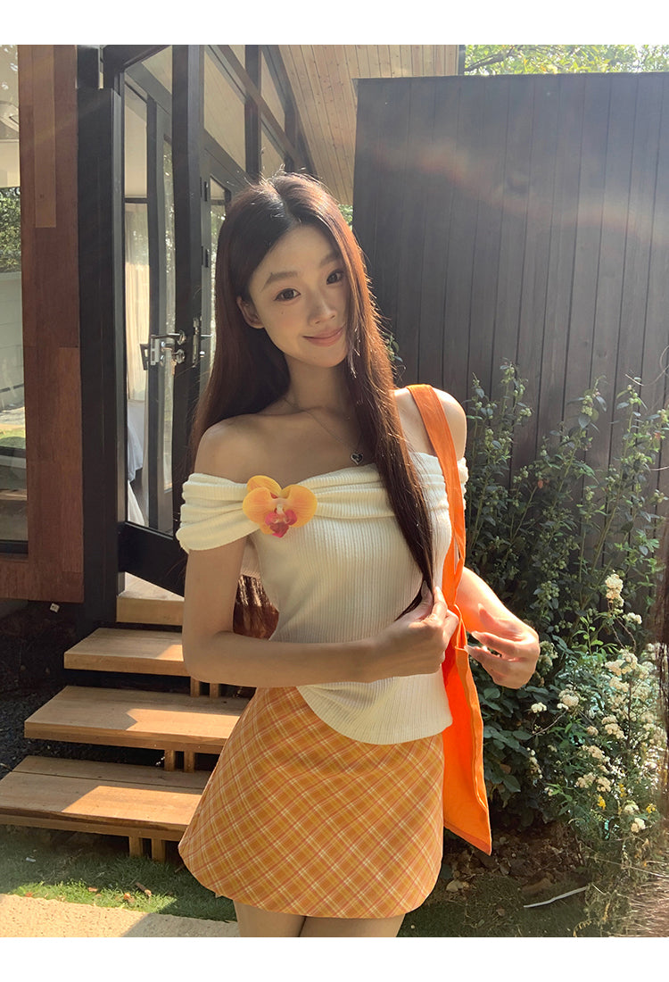 Orange Plaid Skirt