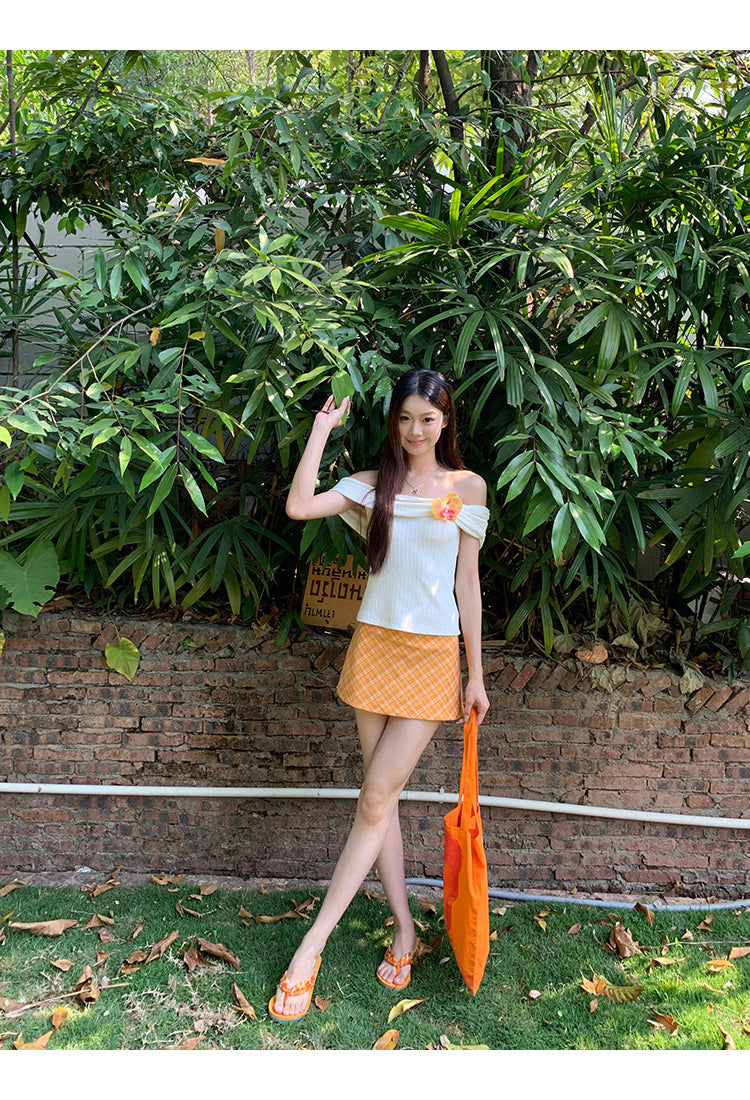 Orange Plaid Skirt
