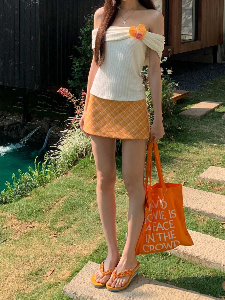 Orange Plaid Skirt