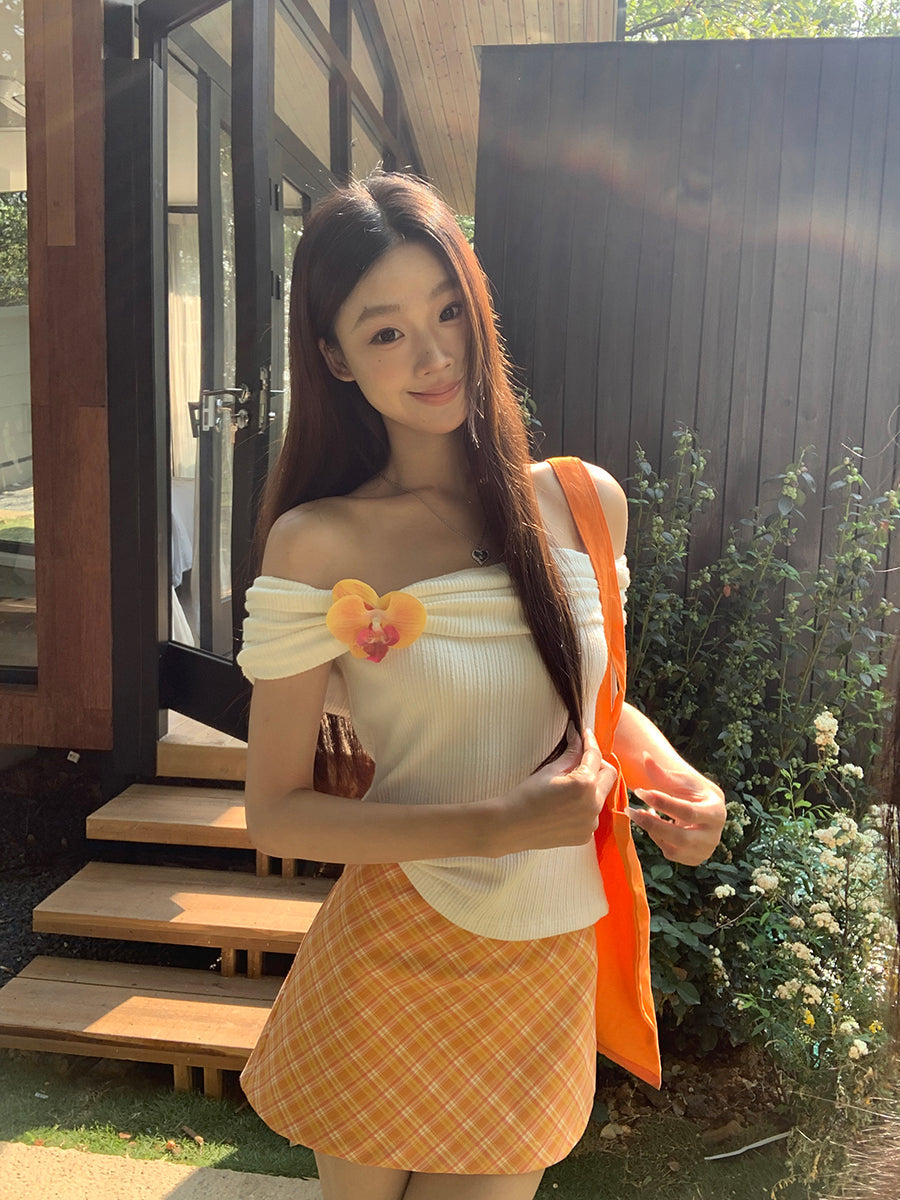 Orange Plaid Skirt