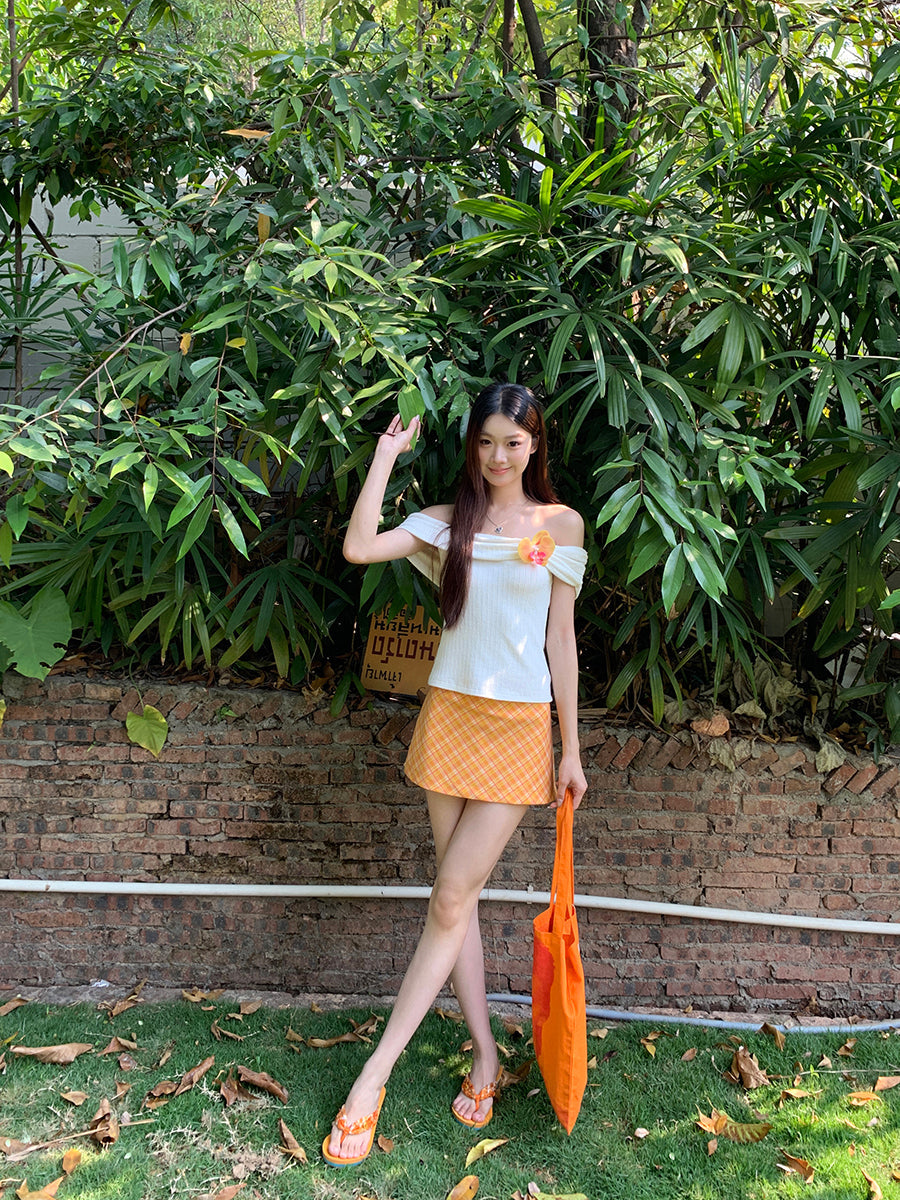 Orange Plaid Skirt