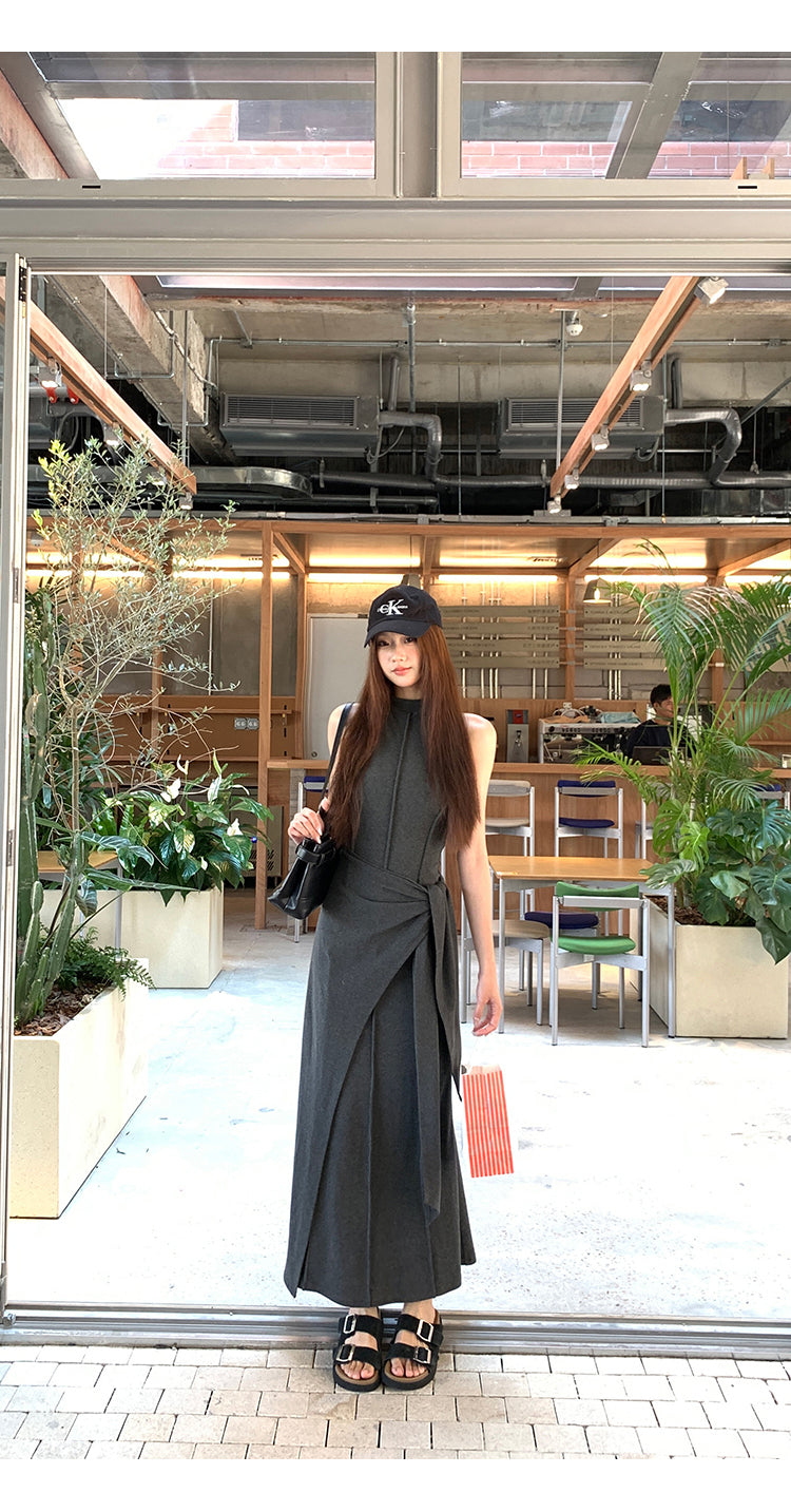 Hip Wrap Long High Neck Dress