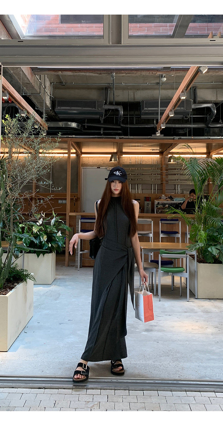 Hip Wrap Long High Neck Dress