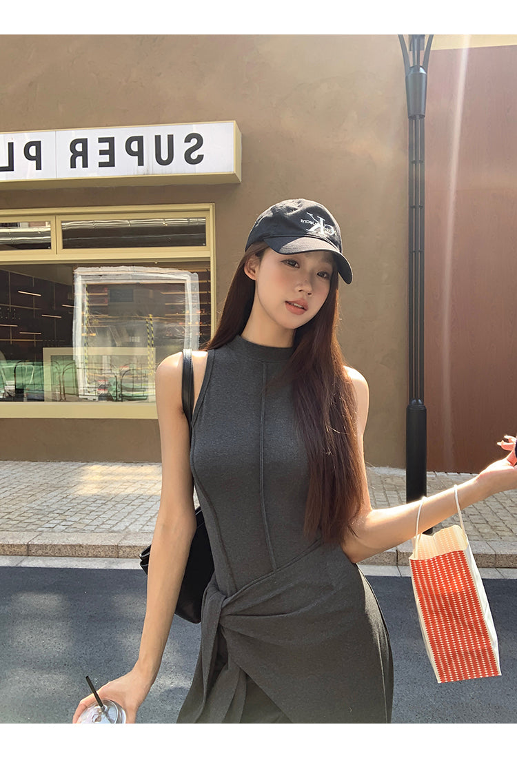 Hip Wrap Long High Neck Dress