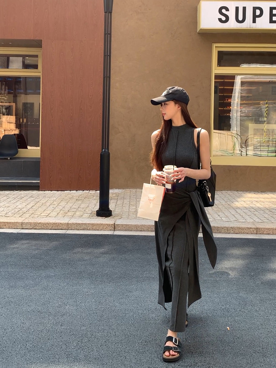 Hip Wrap Long High Neck Dress