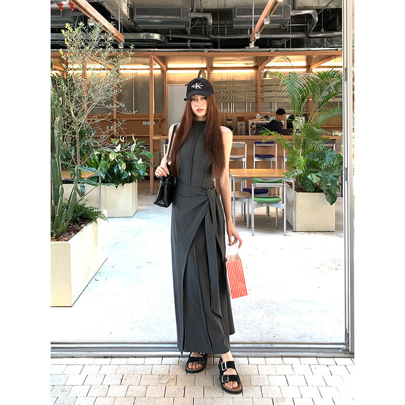 Hip Wrap Long High Neck Dress