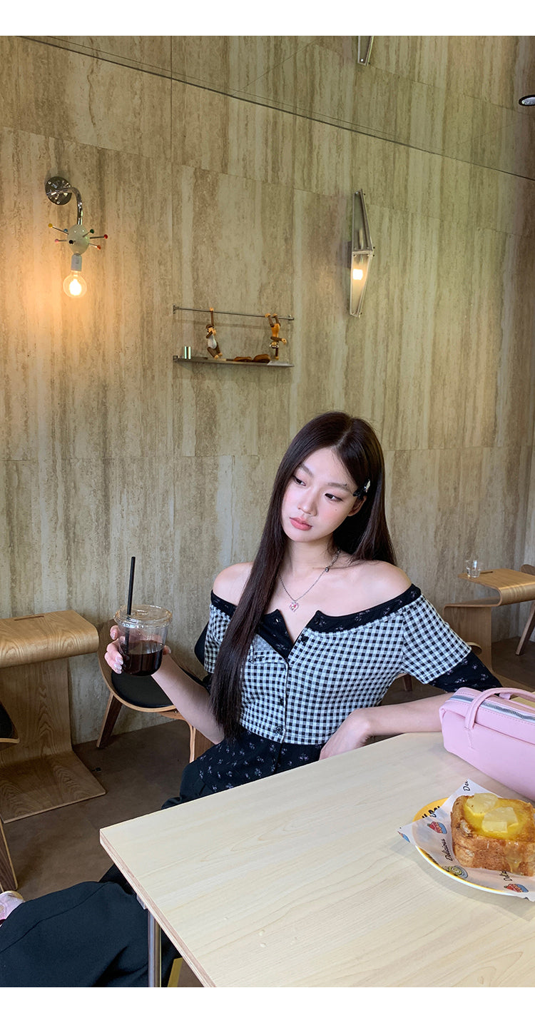Black Plaid Print Top