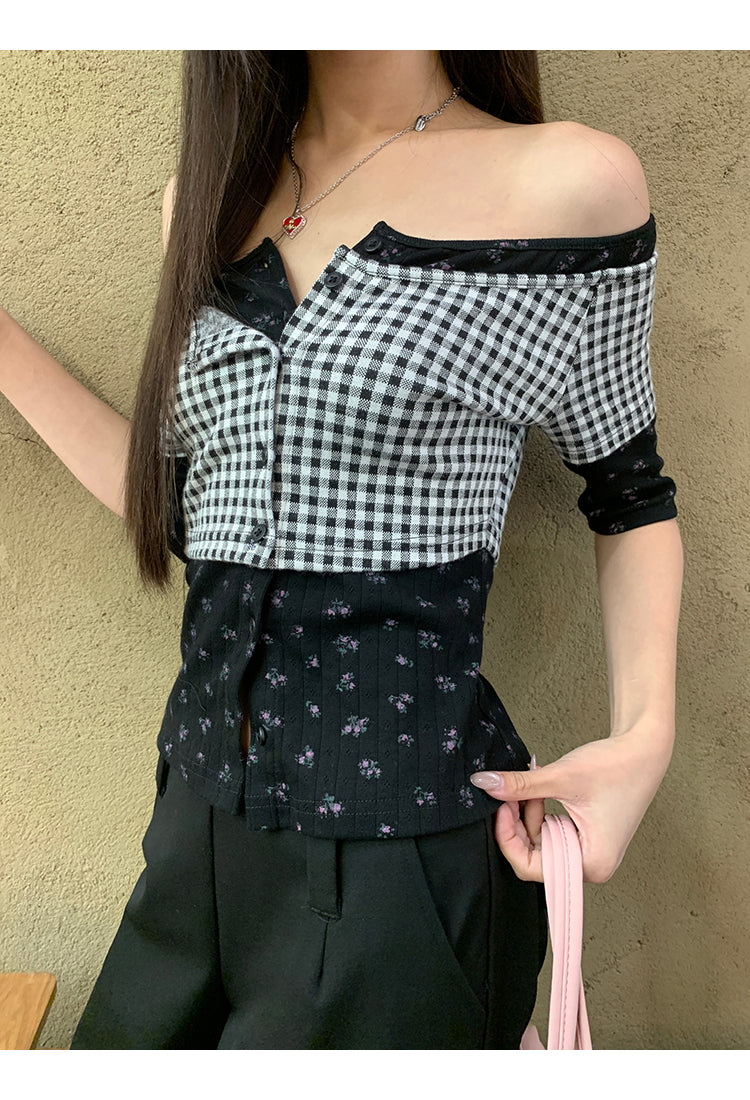 Black Plaid Print Top