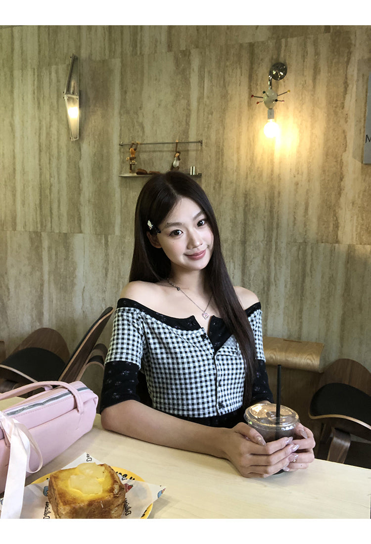 Black Plaid Print Top