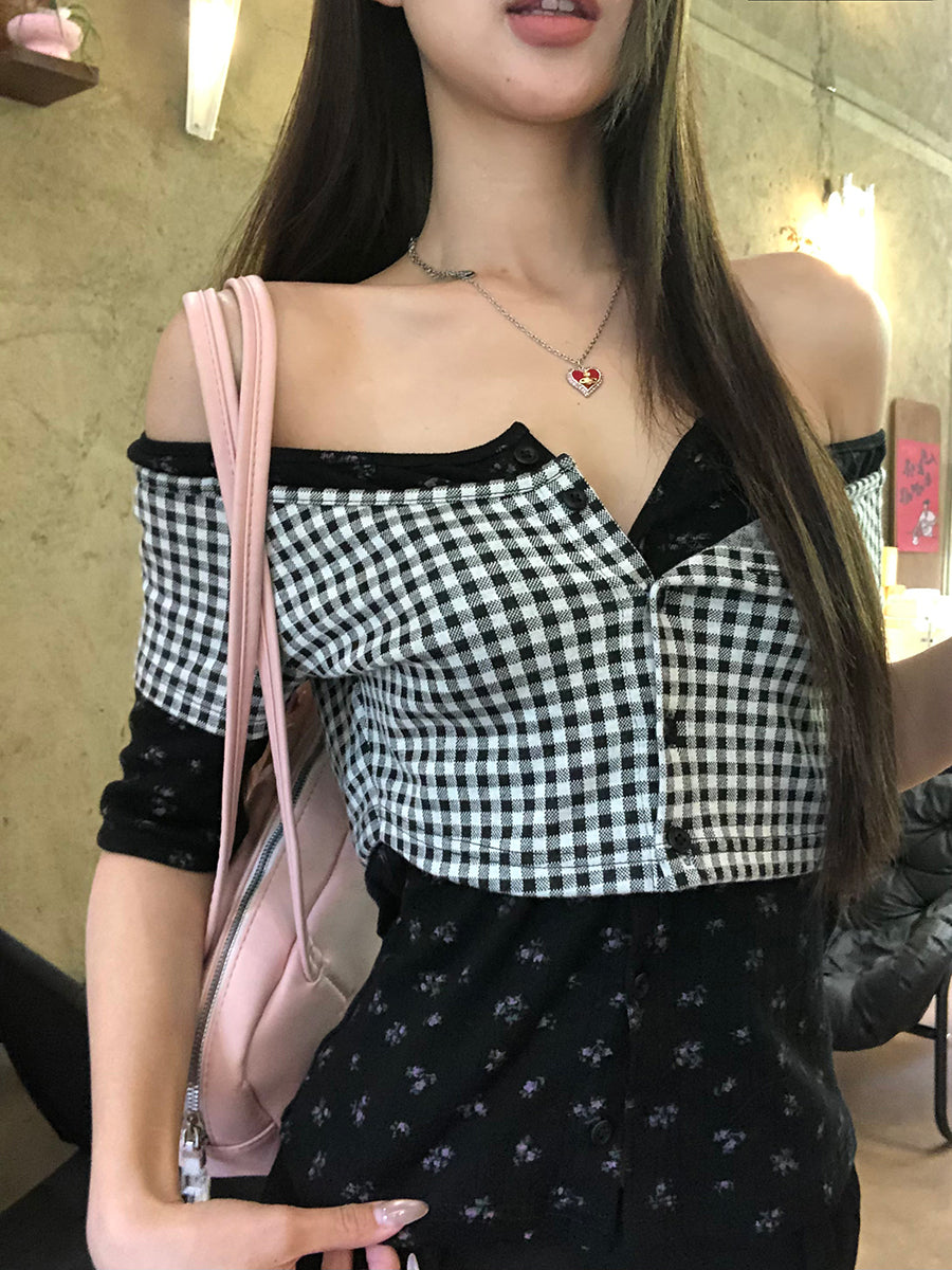 Black Plaid Print Top