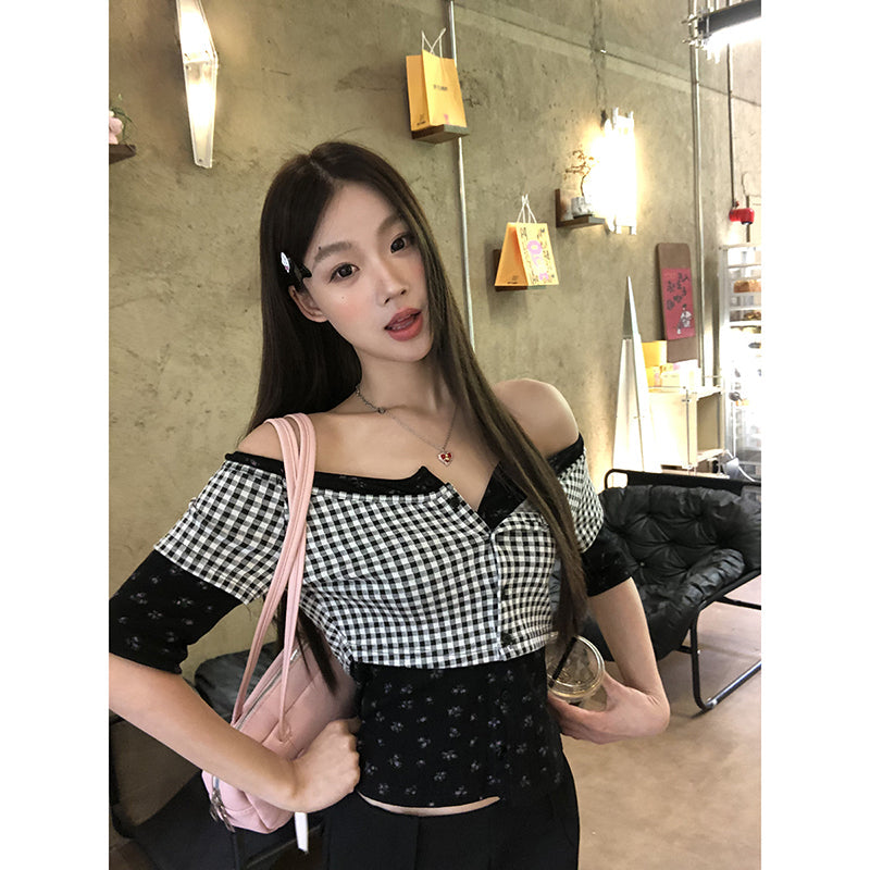 Black Plaid Print Top