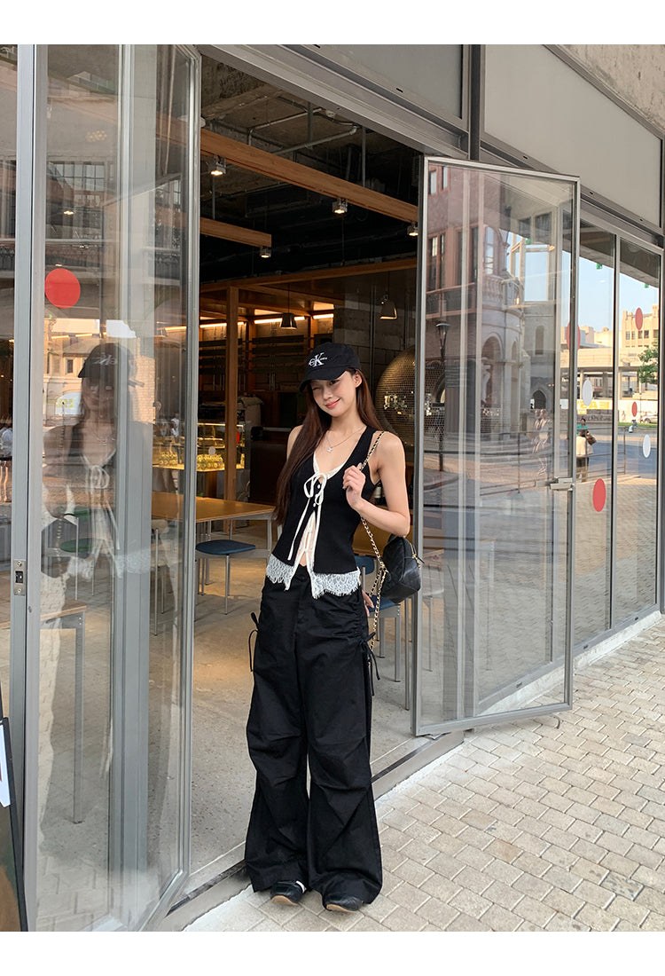 Black Double Layered Lace Camisole Top