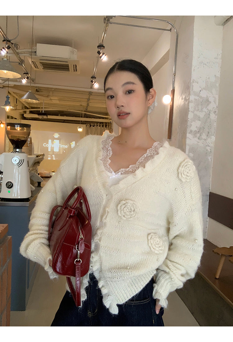 Retro Lace Trim Long Sleeve Top
