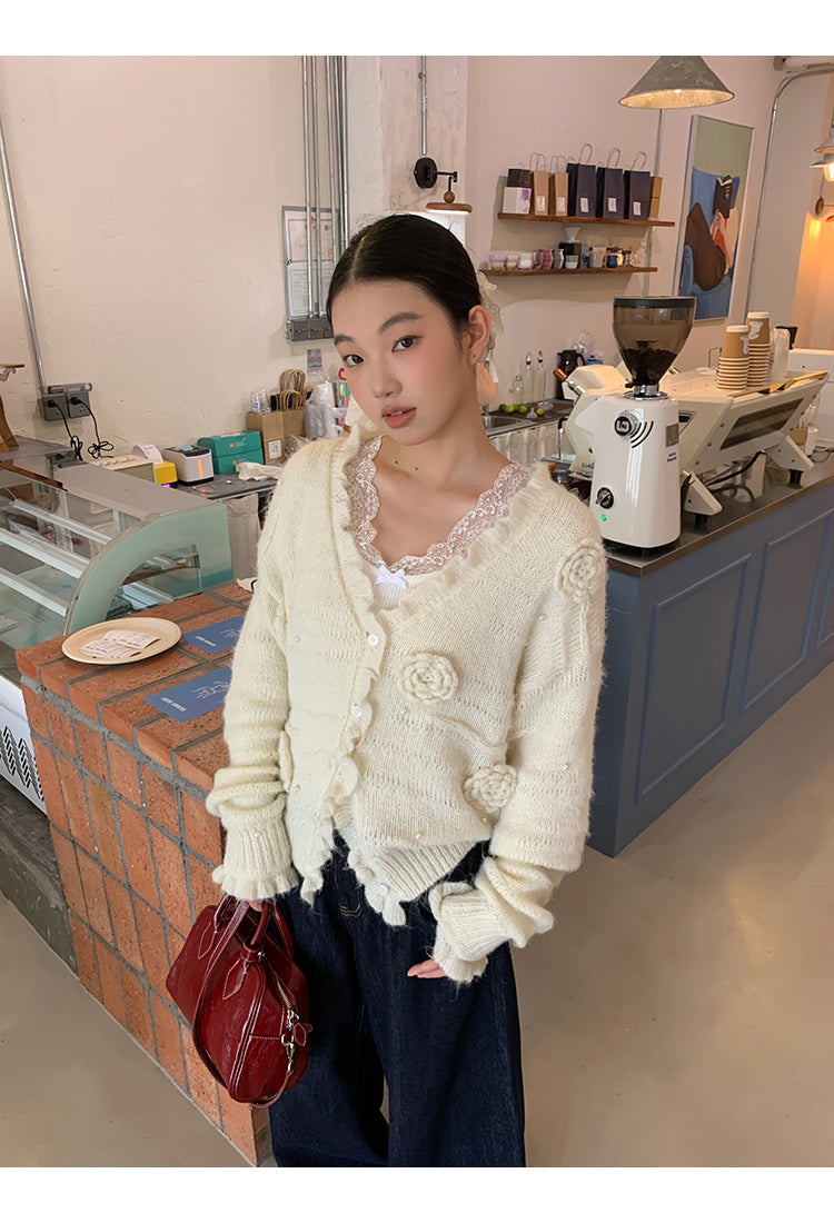 Retro Lace Trim Long Sleeve Top