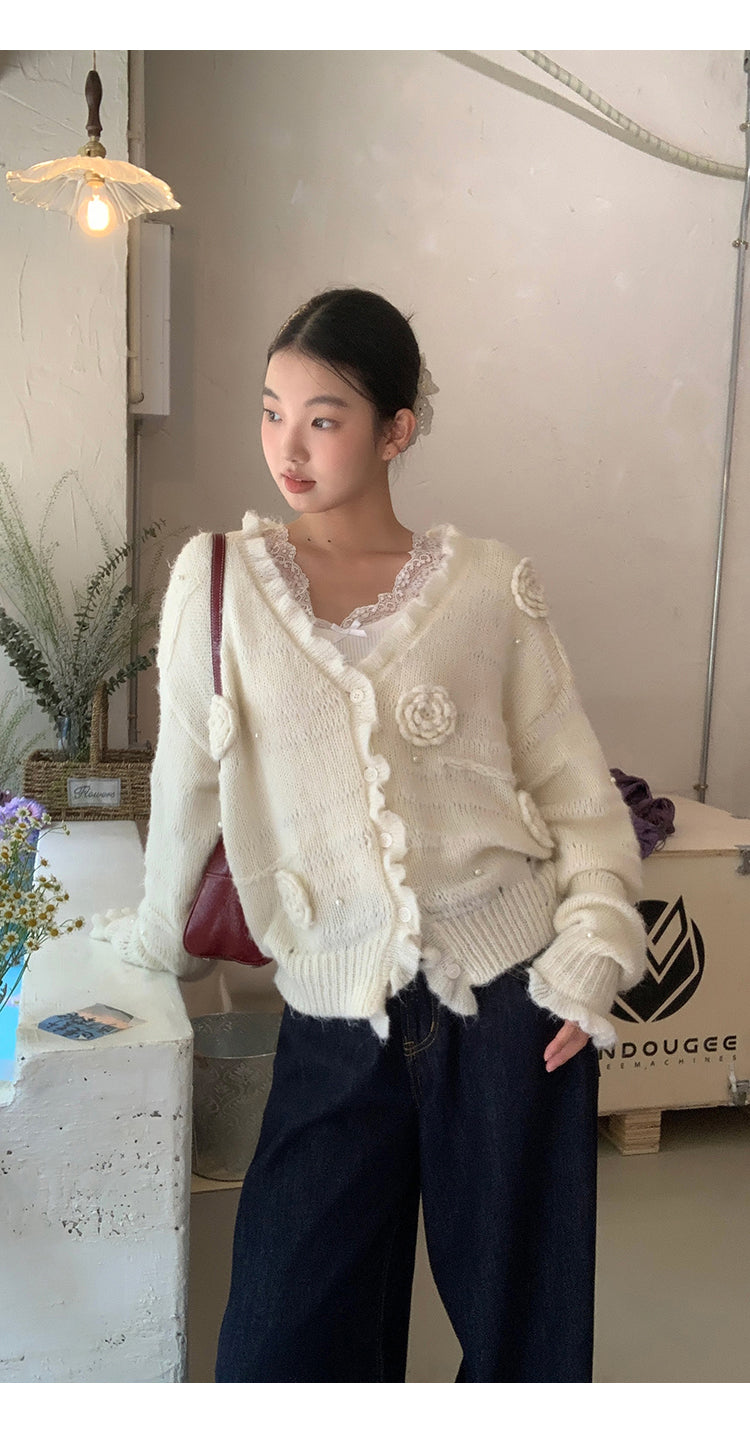Retro Lace Trim Long Sleeve Top