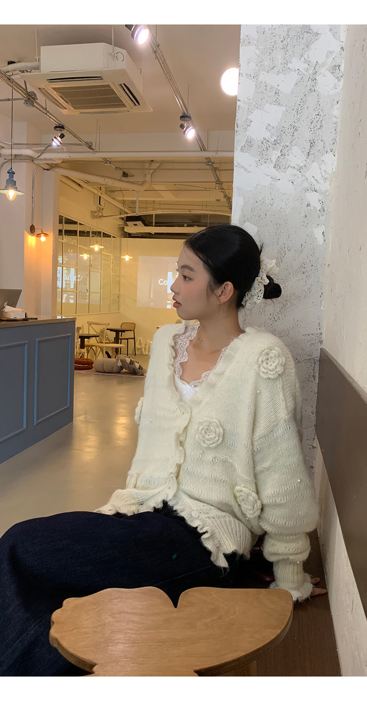 Retro Lace Trim Long Sleeve Top
