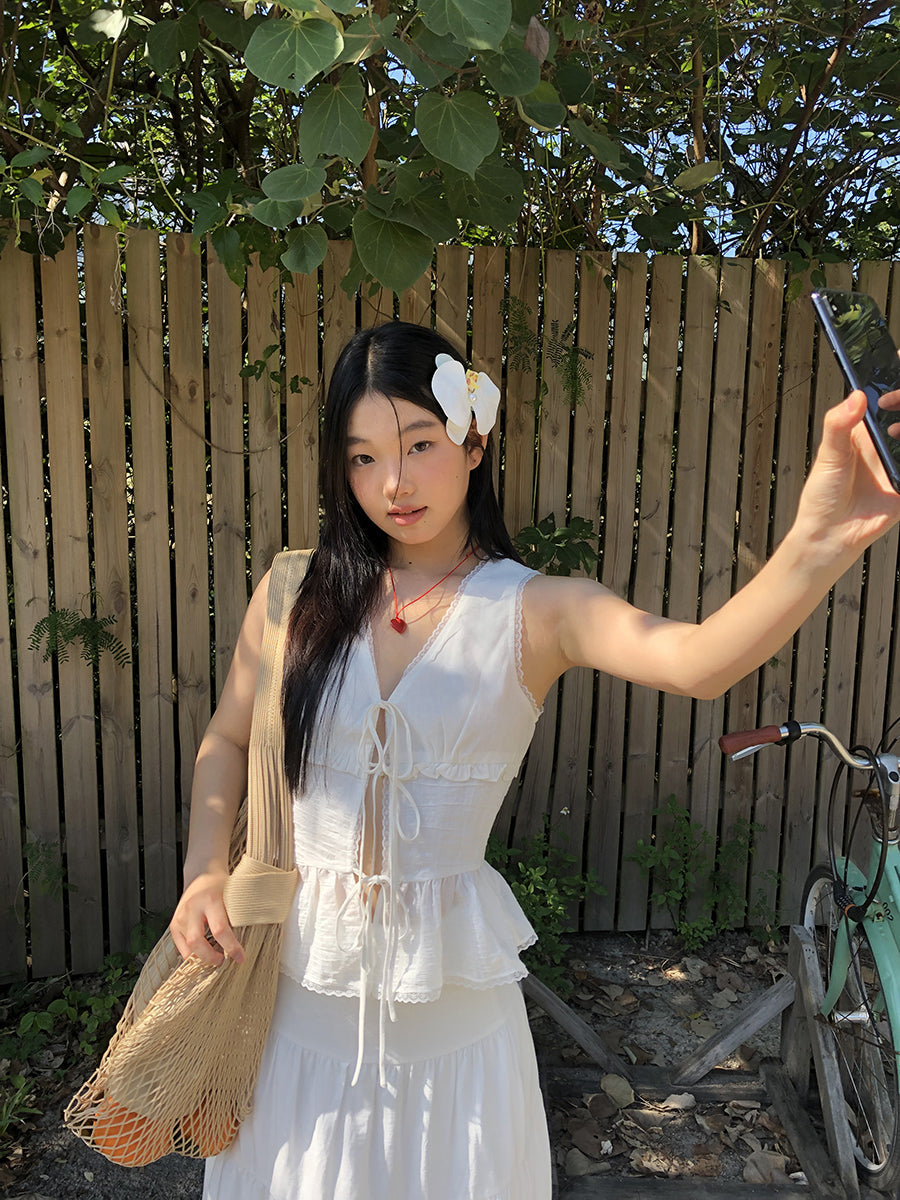 White Lace Tie Top
